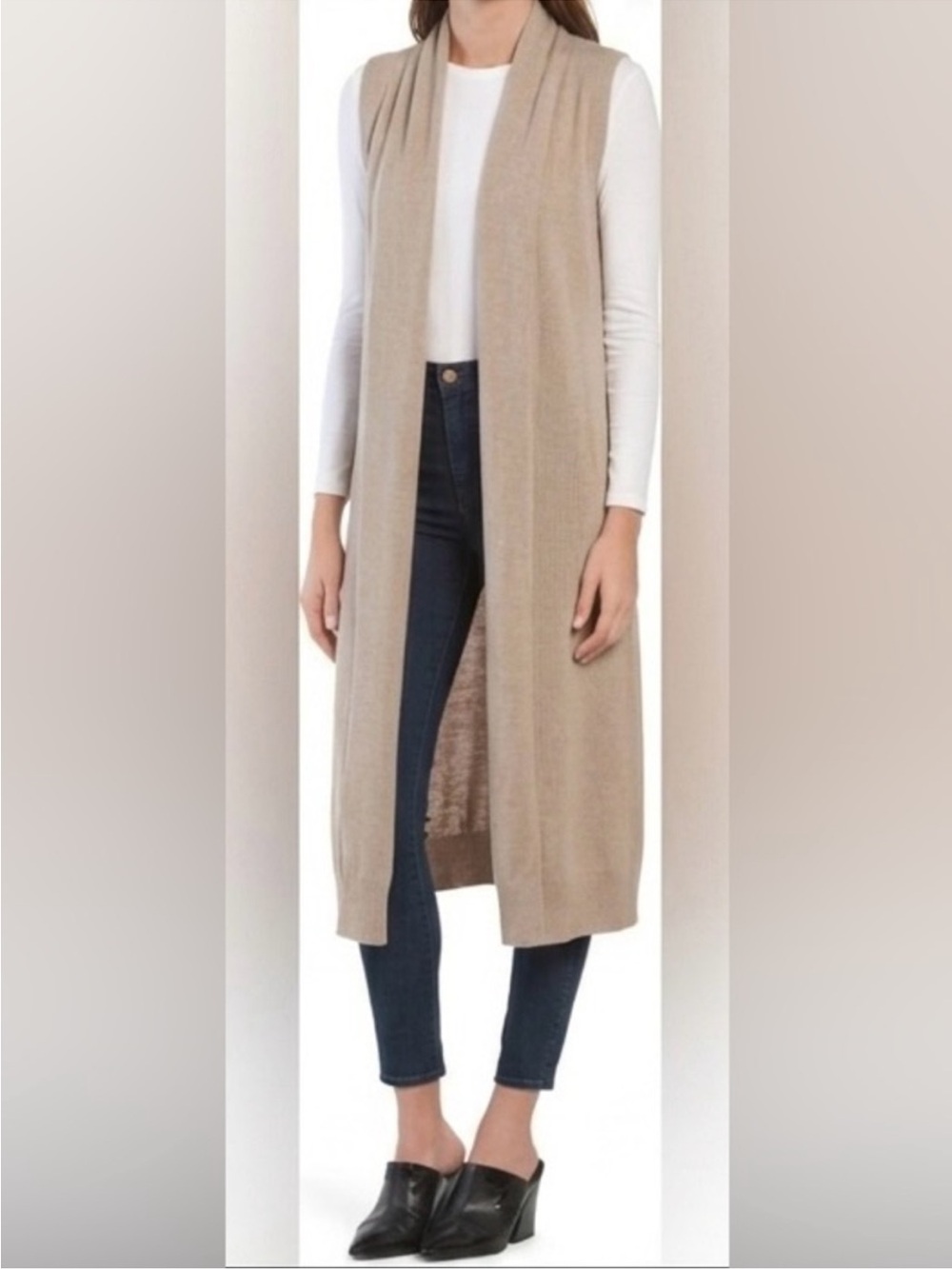 TAHARI beige Merino Wool blend Duster knitted long Vest Sz medium‎